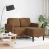 Barna műbőr 2 üléses kanapé l-alakú kanapéval 125 cm
