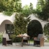 Barna polyrattan és üveg kerti asztal 109 x 107 x 74 cm