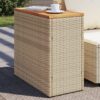 Bézs polyrattan kerti kisasztal fa asztallappal 58x27