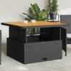 Fekete polyrattan és akácfa kerti asztal 110 x 110 x 71 cm