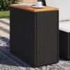 Fekete polyrattan kerti kisasztal fa asztallappal 58x27