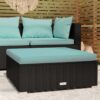 Fekete polyrattan kerti lábtartó párnával 70 x 70 x 30 cm