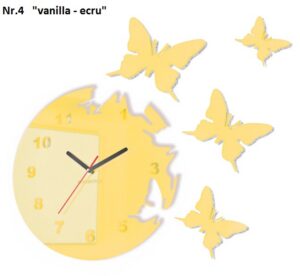 Öntapadós falióra pillangó mintával vanília-ecrü