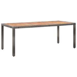 Szürke polyrattan és akácfa kerti asztal 190 x 90 x 75 cm