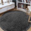 Kerek bolyhos szőnyeg magas halom sötét szürke Szélesség: 60 cm | Hossz: 60 cm