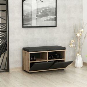 Hanah Home Shoe Cabinet Walnut Black Drago - Walnut