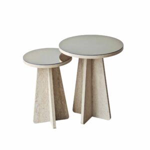 Hanah Home Side Table Set Travertine Bronze Luna - Travertine