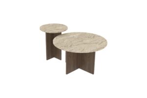 Hanah Home Coffee Table Set Travertine Walnut Private - Travertin...