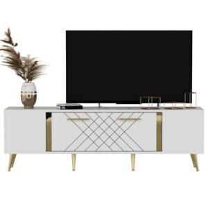 Hanah Home TV Stand White Gold Detas - White